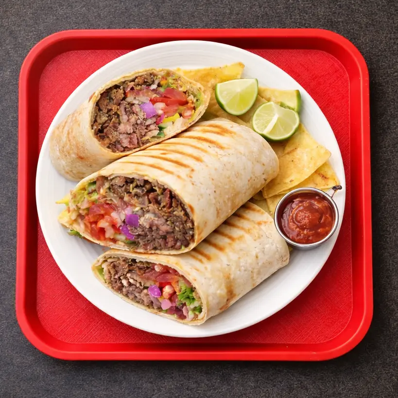 Beef Donair at Top Donair Beaumont - large fully loaded donair with house sauce, fresh vegetables, and tender seasoned halal beef in warm pita