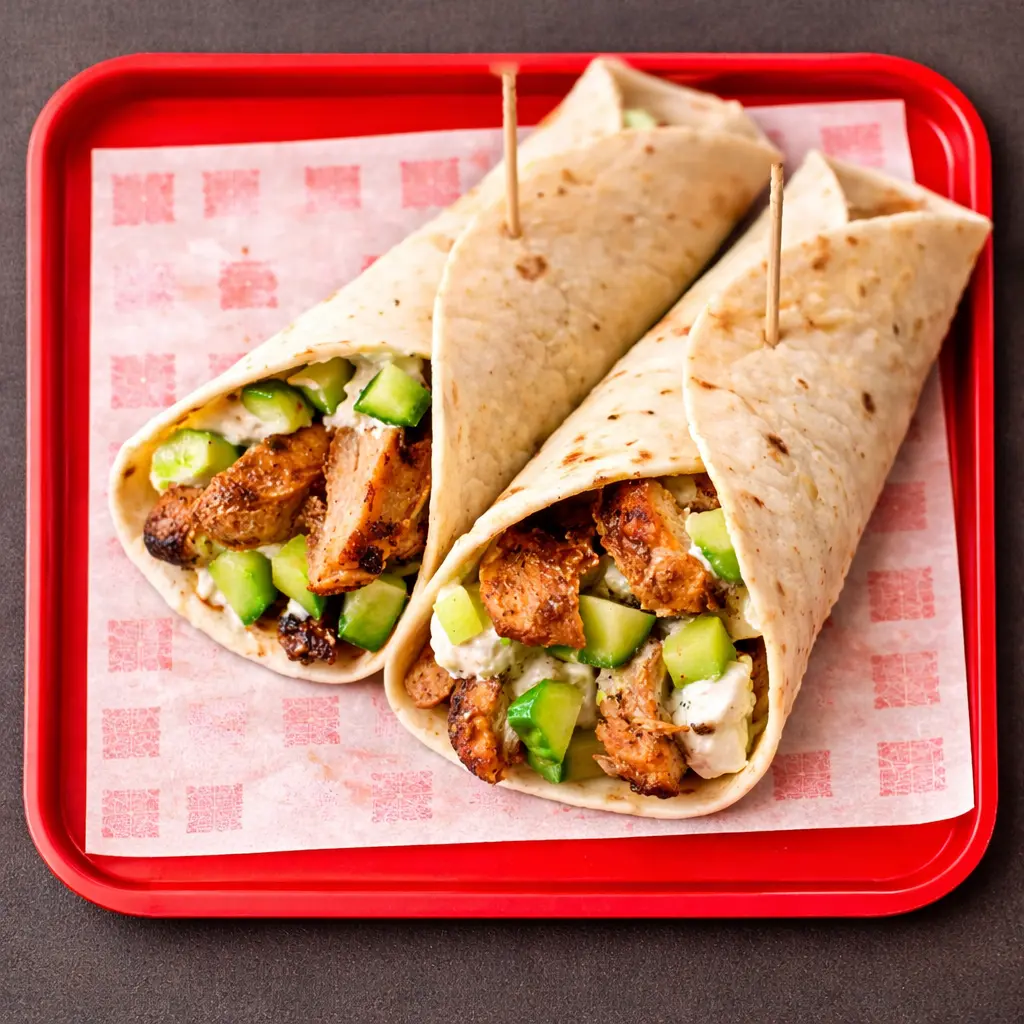 Chicken Shawarma at Top Donair Beaumont - authentic shawarma wrap with marinated chicken, garlic sauce, and Mediterranean vegetables